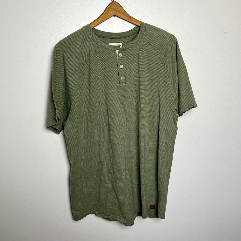 Fundamental Coast Mens XXL Henley Shirt‎ Olive Green Striped Raglan Short Sleeve